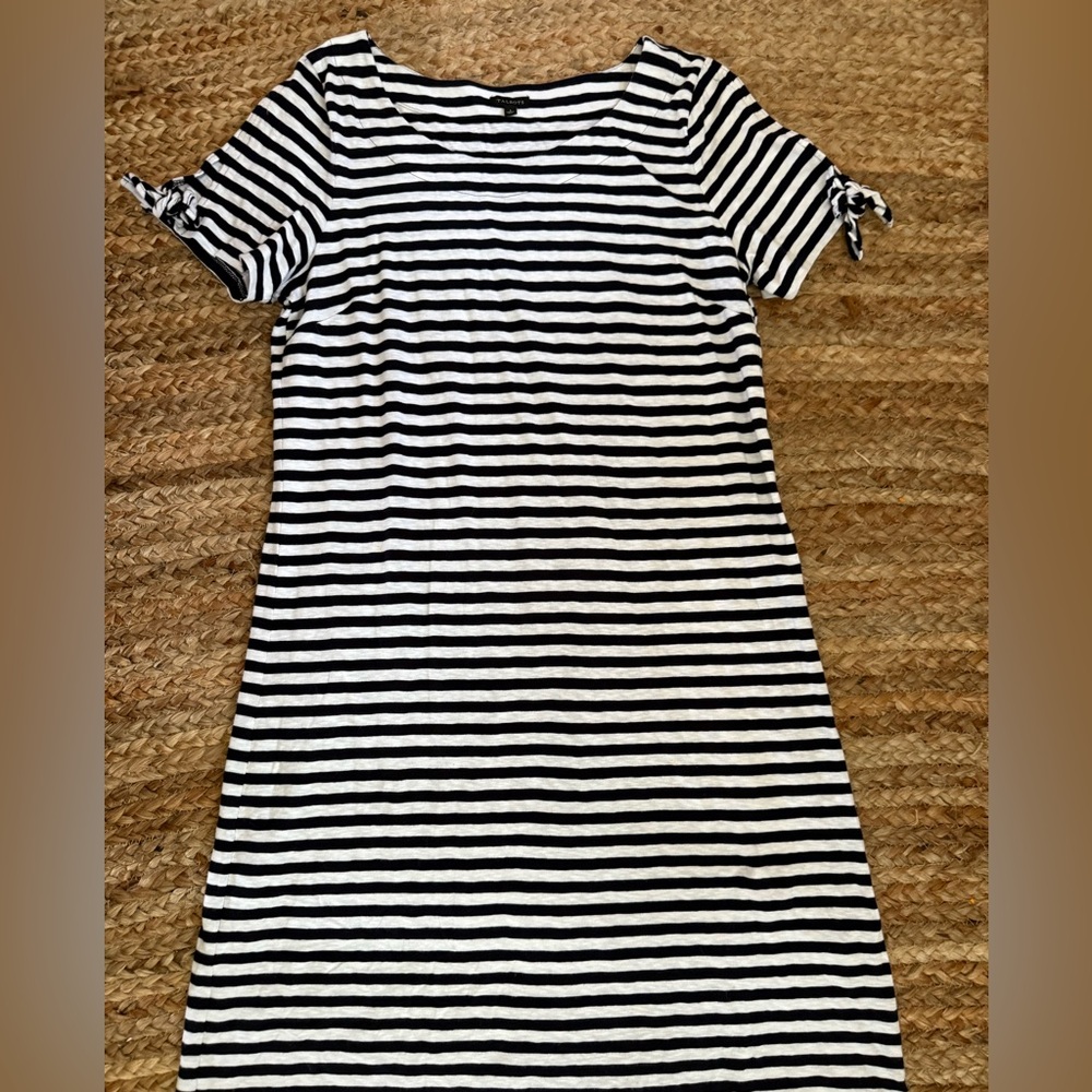 Talbots Navy and White Striped Midi Dress